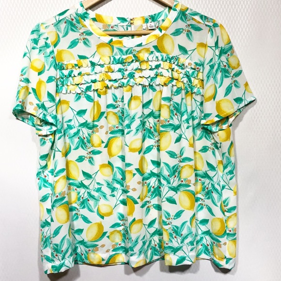 Elle Other - Elle Tossed Lemon Light Weight Ruffle Blouse